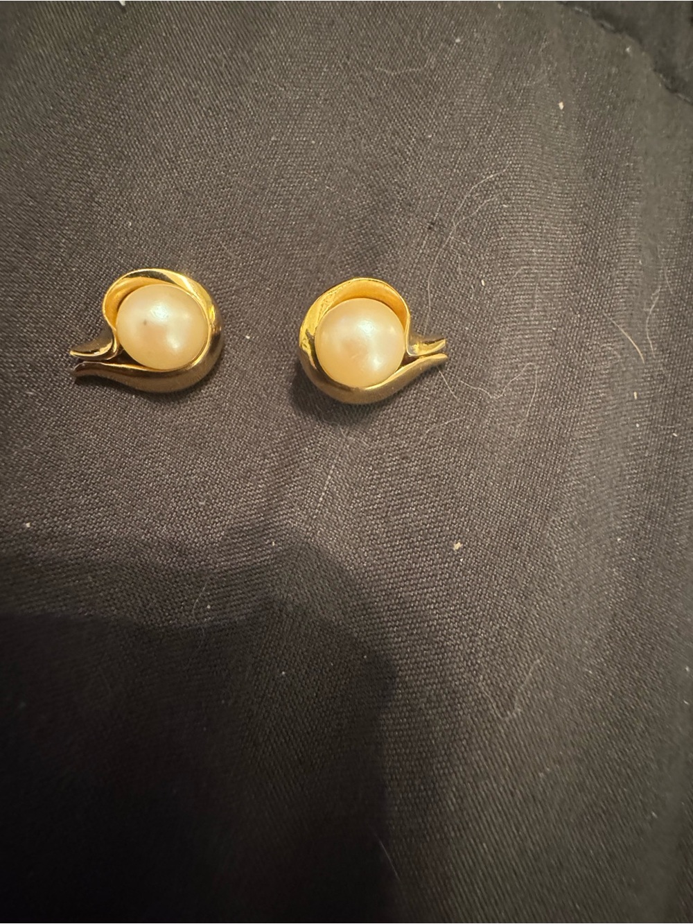 Gold-Tone Pearl Clip Earrings — Elegant Ivory Pearl Swirl